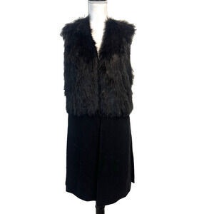 RD Style Faux Fur Vest Duster Women's sz S Black Long Open Front Evening Career